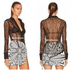 LAQUAN SMITH Lace Button Down Shirt SZ L $495